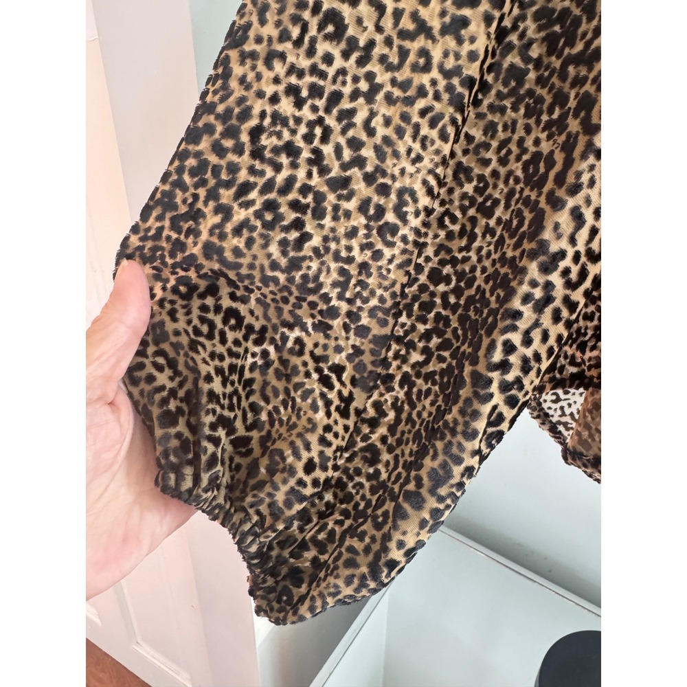 Anthropologie Leopard Print Burnout Velvet Blouse Mock Neck Sheer Top XSP Petite - Picture 7 of 9